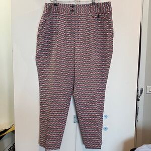 Liz Claiborne Black, White & Coral Geometric Print Cropped Pants
